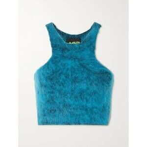 NEW AGR women's cropped brushed stretch-knit top in turquoise